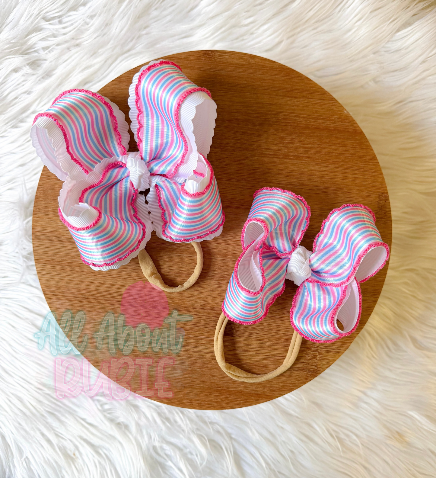 Newborn Stripes Moonstitch Ribbon Bow