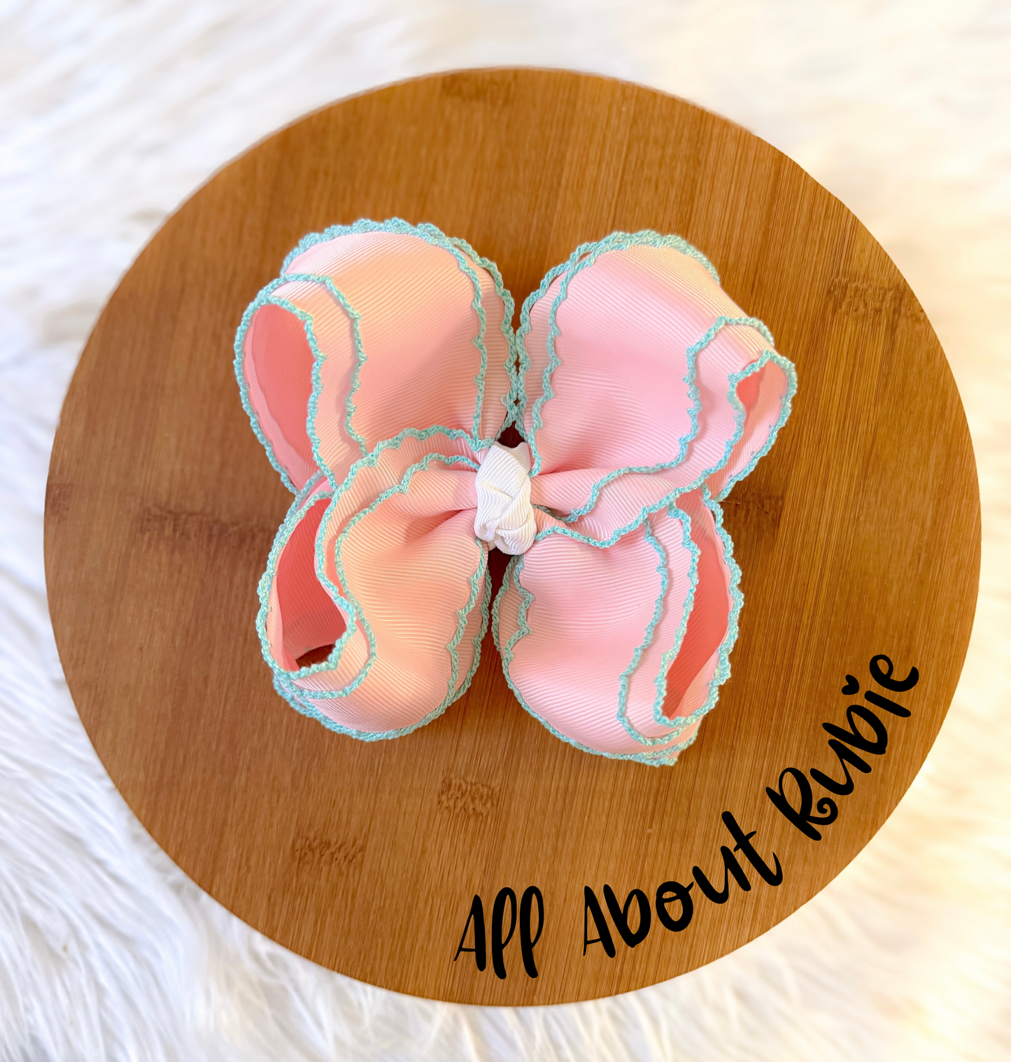 Pink & Mint Double Moonstitch Ribbon Bow