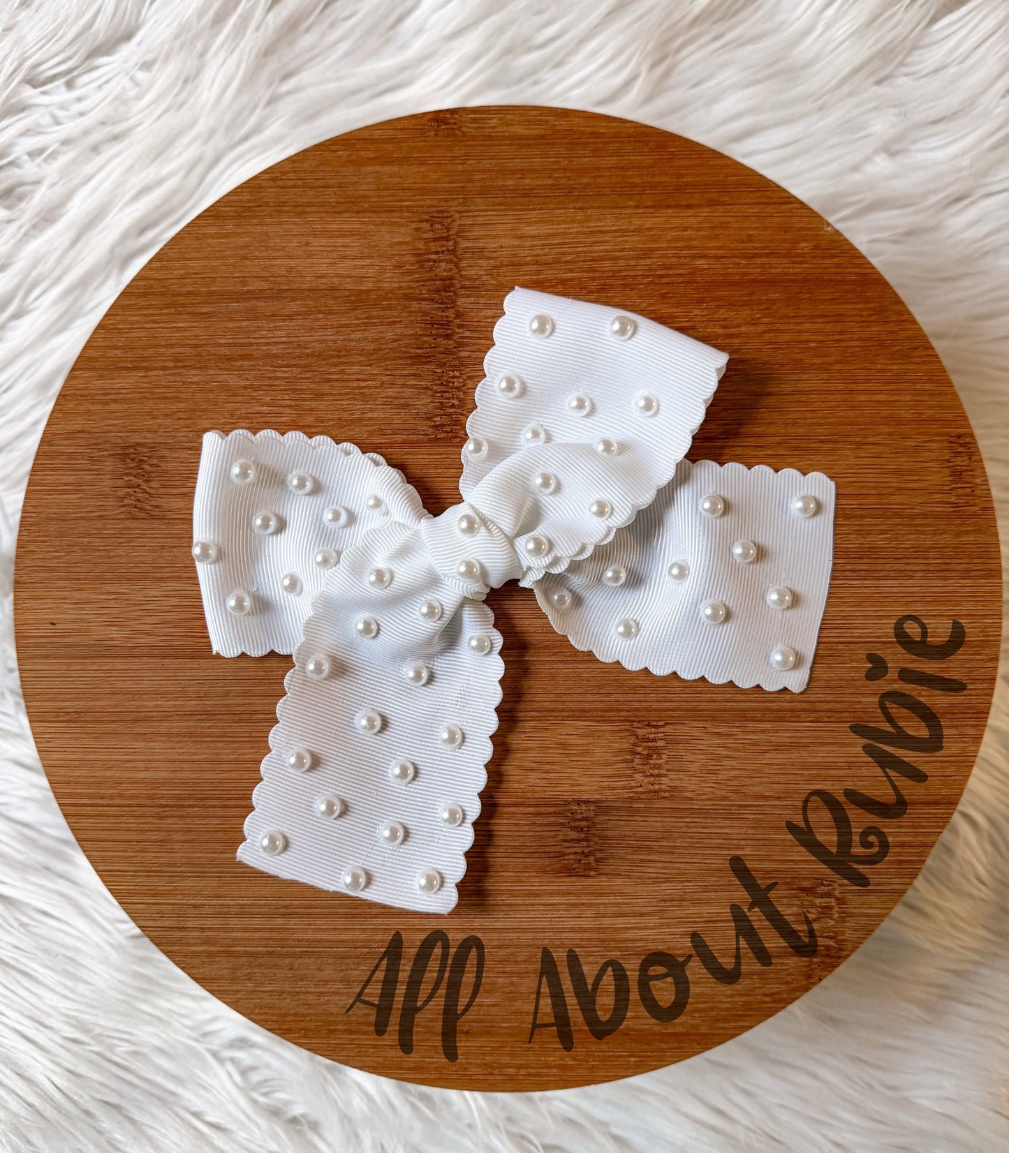 Scalloped White School Girl Bow w Pearls