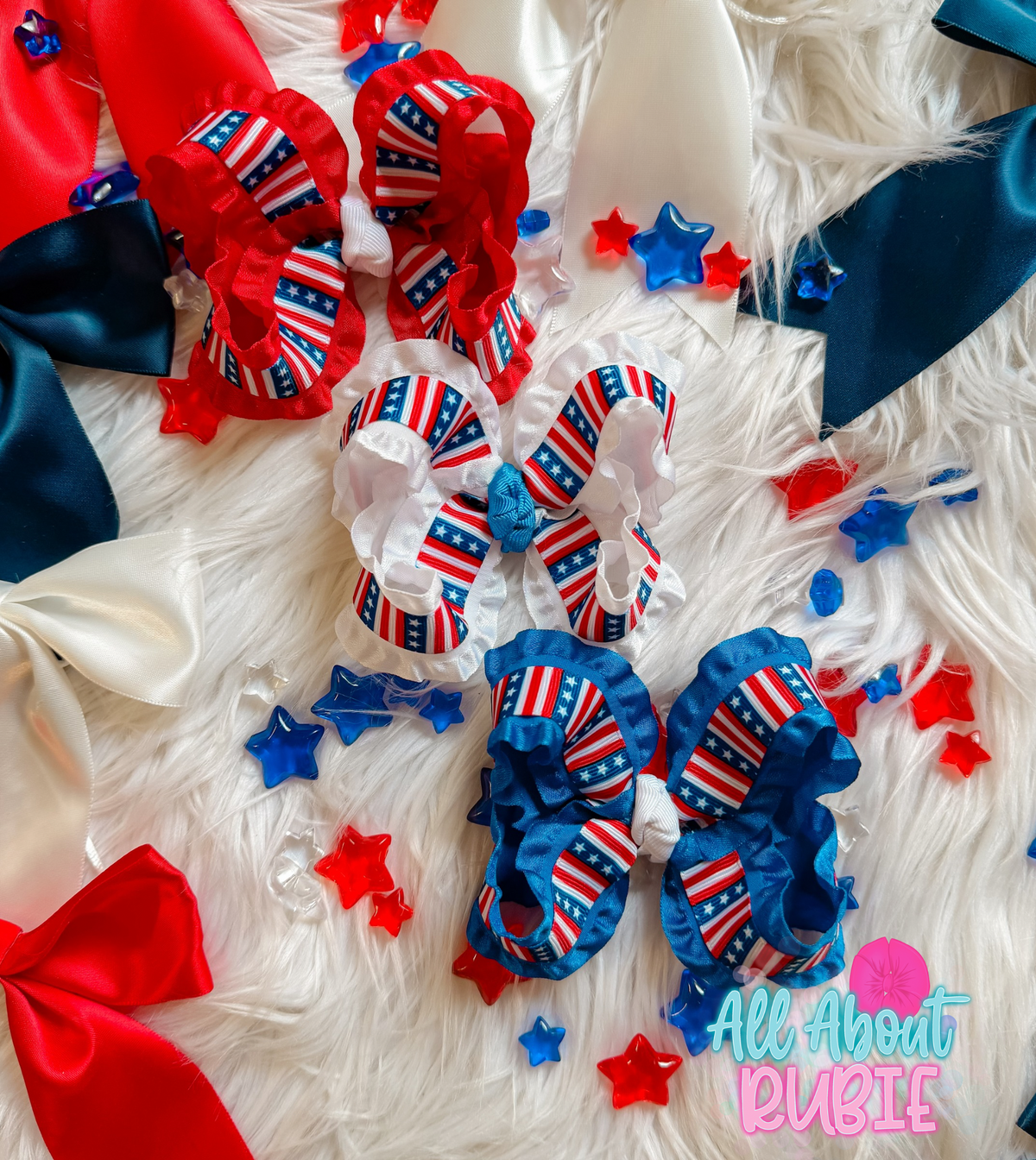 Lil Sis Flag & Ruffle Ribbon Bow