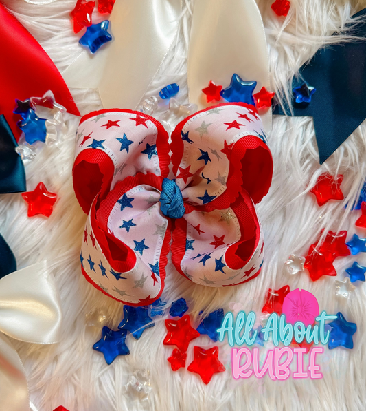 Red Scallop & Glitter Stars Classic Ribbon Bow
