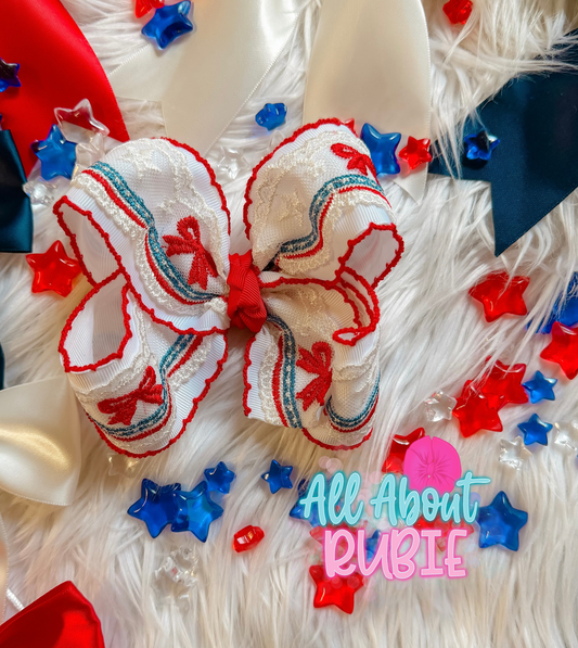 Classic Moonstitch & RWB Bow Lace Ribbon Bow